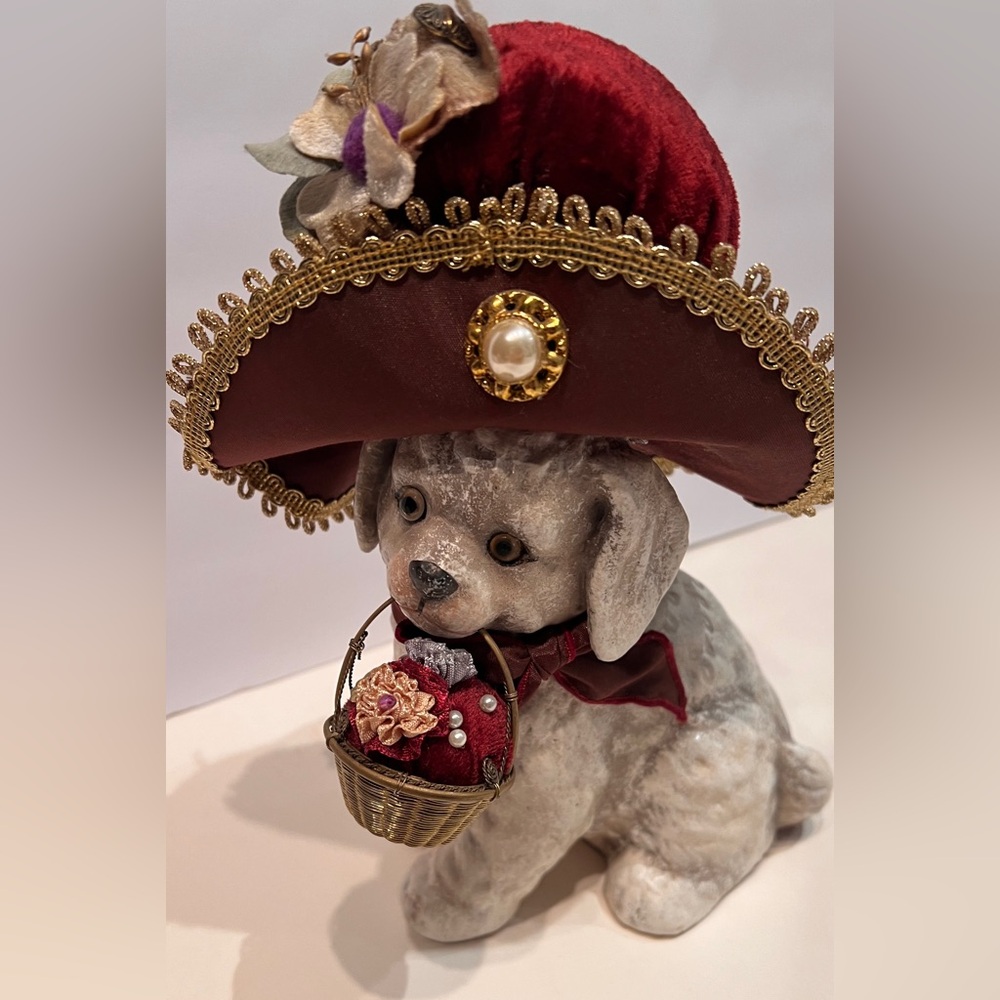 Vintage Katherine’s Collection Wayne dog puppy w/basket